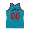Custom Teal Red-Black Authentic Throwback Basketball Jersey
