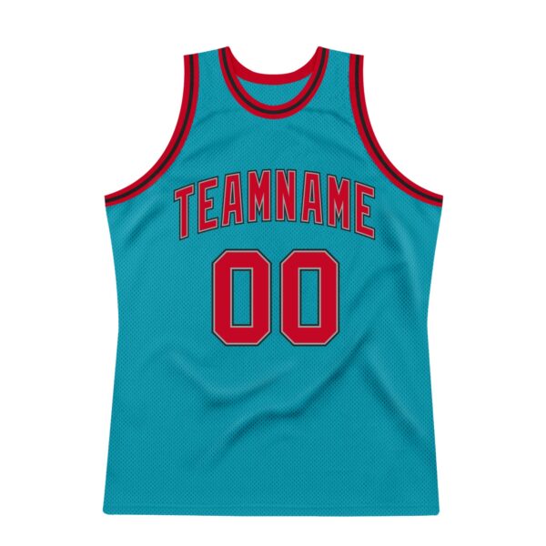 Custom Teal Red-Black Authentic Throwback Basketball Jersey