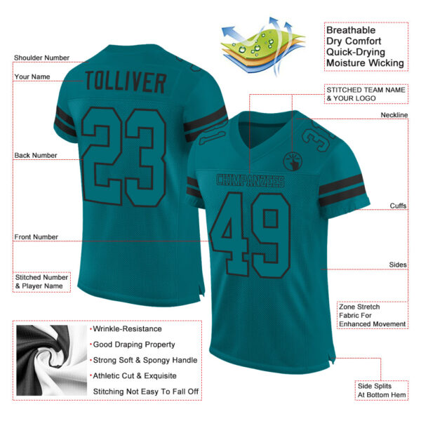 Teal0045-1 Custom Teal Teal-Black Mesh Authentic Football Jersey