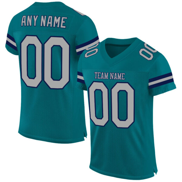 Teal0048 Custom Teal Gray-Navy Mesh Authentic Football Jersey