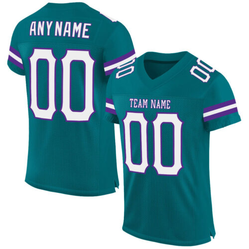 Teal0049 Custom Teal White-Purple Mesh Authentic Football Jersey
