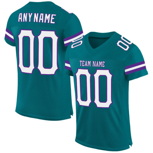 Teal0049 Custom Teal White-Purple Mesh Authentic Football Jersey