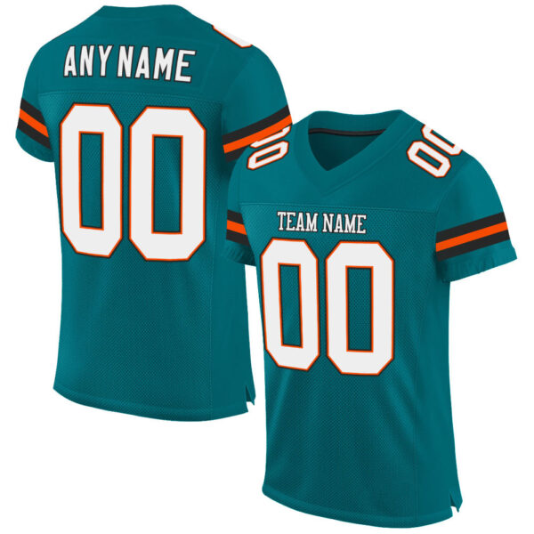 Teal0054 Custom Teal White-Orange Mesh Authentic Football Jersey