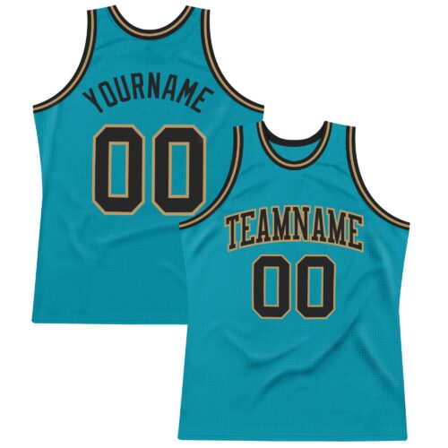 Teal0062 Custom Teal Black-Old Gold Authentic Throwback Basketball Jersey