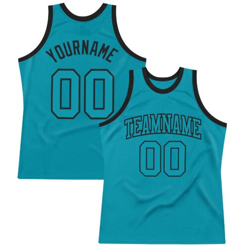 Teal0069 Custom Teal Teal-Black Authentic Throwback Basketball Jersey