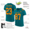 Teal0090-1 Custom Teal Bay Orange Mesh Authentic Football Jersey