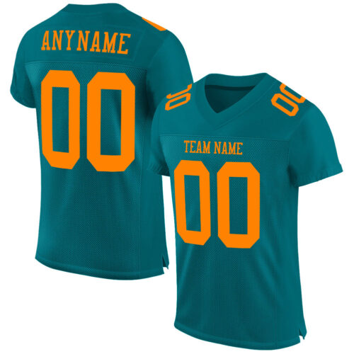 Teal0090 Custom Teal Bay Orange Mesh Authentic Football Jersey