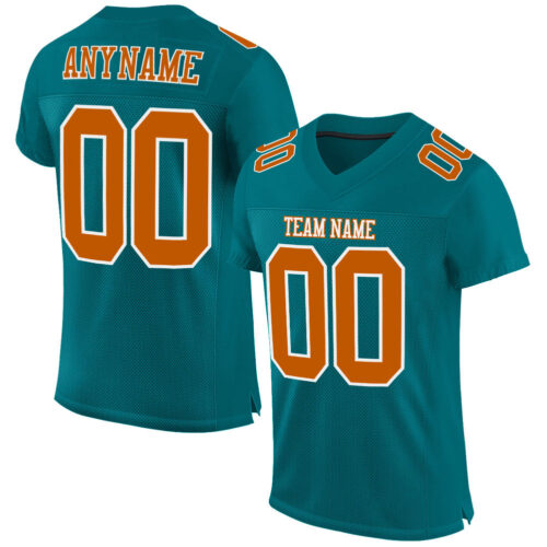 Teal0092 Custom Teal Texas Orange-White Mesh Authentic Football Jersey
