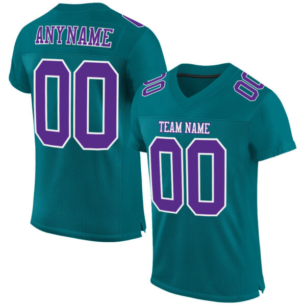 Teal0093 Custom Teal Purple-White Mesh Authentic Football Jersey
