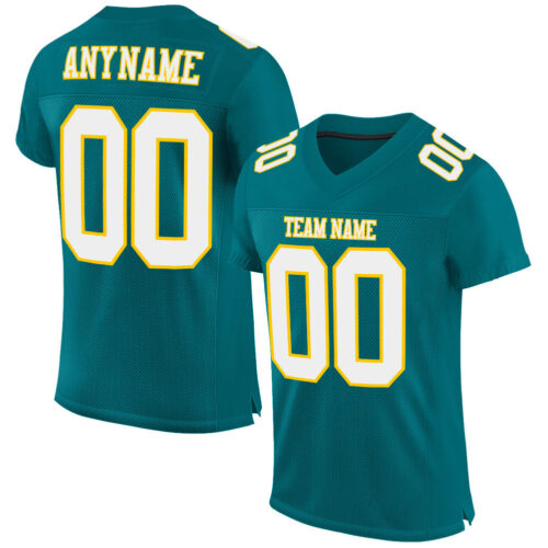 Teal0094 Custom Teal White-Gold Mesh Authentic Football Jersey