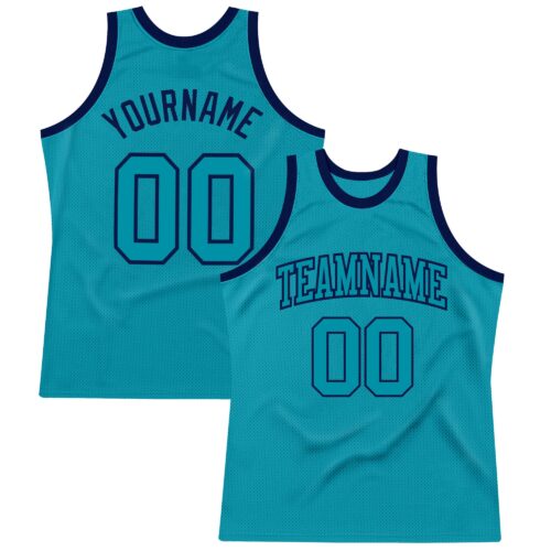 Teal0095 Custom Teal Teal-Navy Authentic Throwback Basketball Jersey
