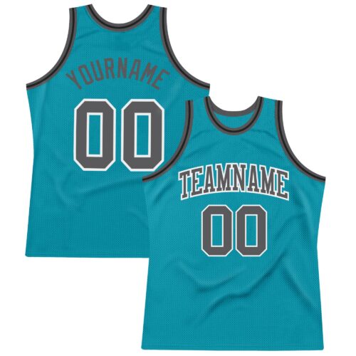 Teal0097 Custom Teal Steel Gray-Black Authentic Throwback Basketball Jersey