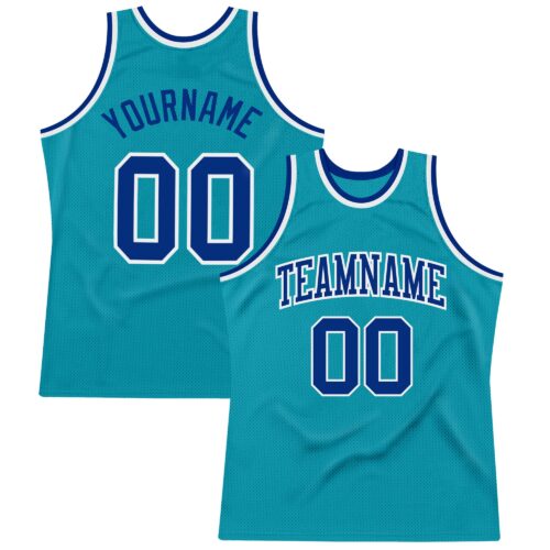 Teal0098 Custom Teal Royal-White Authentic Throwback Basketball Jersey