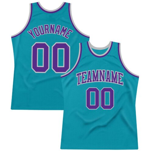 Teal0104 Custom Teal Purple-Gray Authentic Throwback Basketball Jersey