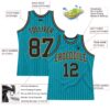 Custom Teal Black Pinstripe Black-Old Gold Authentic Basketball Jersey