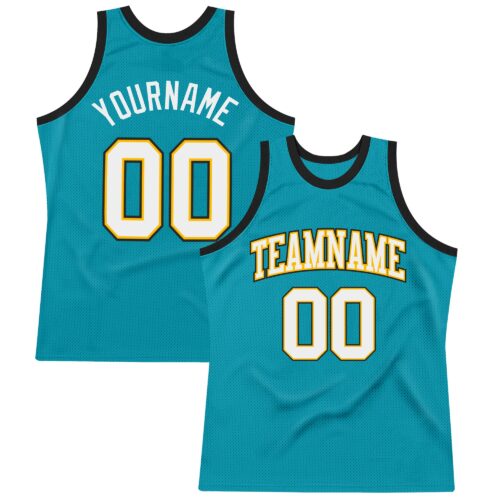 Teal0164 Custom Teal White Gold-Black Authentic Throwback Basketball Jersey