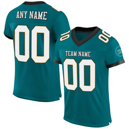 Teal0206 Custom Teal White Old Gold-Black Mesh Authentic Football Jersey
