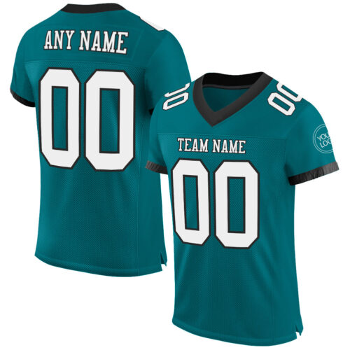 Teal0207 Custom Teal White-Black Mesh Authentic Football Jersey