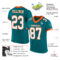 Teal0208-1 Custom Teal White-Orange Mesh Authentic Football Jersey