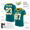 Teal0209-1 Custom Teal White-Gold Mesh Authentic Football Jersey