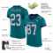 Teal0210-1 Custom Teal Gray-Navy Mesh Authentic Football Jersey