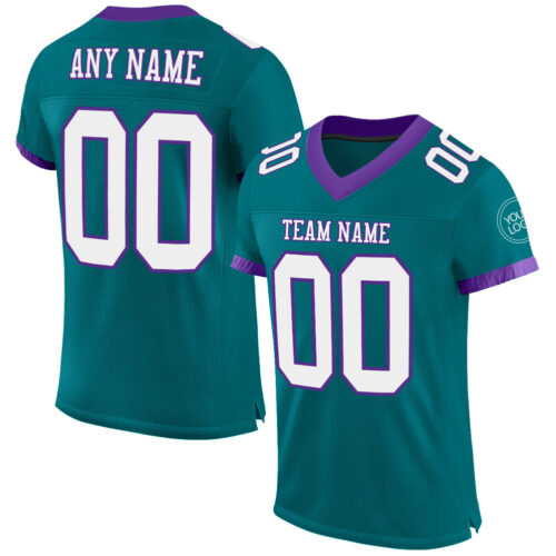 Teal0211 Custom Teal White-Purple Mesh Authentic Football Jersey