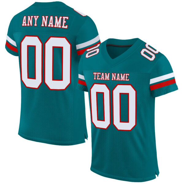 Teal0215 Custom Teal White-Red Mesh Authentic Football Jersey