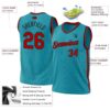 Custom Teal Red-Black Authentic Throwback Basketball Jersey