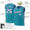 Custom Teal White-Purple Authentic Throwback Basketball Jersey