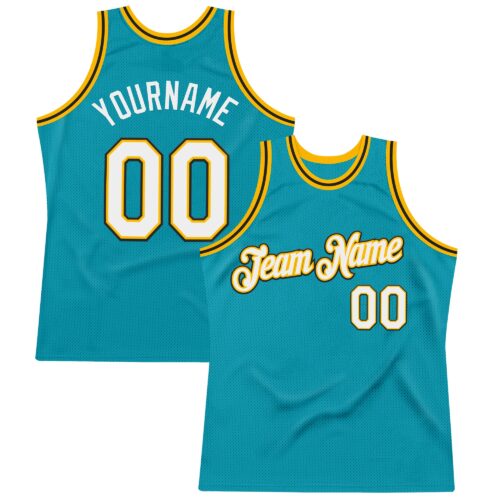 Teal0388 Custom Teal Gold-Black Authentic Throwback Basketball Jersey