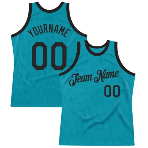 Teal0390 Custom Teal Black Authentic Throwback Basketball Jersey