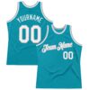 Custom Teal White-Gray Authentic Throwback Basketball Jersey