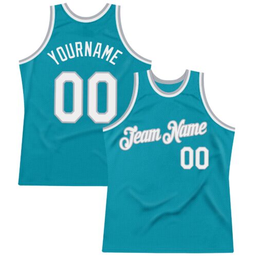 Teal0391 Custom Teal White-Gray Authentic Throwback Basketball Jersey
