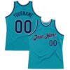 Custom Teal Navy-Gray Authentic Throwback Basketball Jersey