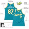 Custom Teal White-Gold Authentic Throwback Basketball Jersey