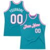 Custom Teal White-Pink Authentic Throwback Basketball Jersey