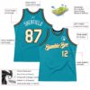 Custom Teal Gold-Navy Authentic Throwback Basketball Jersey