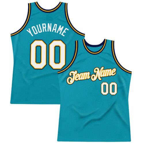 Teal0395 Custom Teal Gold-Navy Authentic Throwback Basketball Jersey