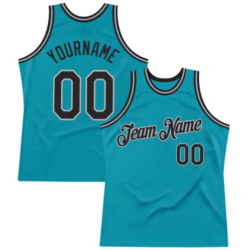 Teal0396 Custom Teal Black-Gray Authentic Throwback Basketball Jersey