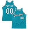 Custom Teal White-Black Authentic Throwback Basketball Jersey