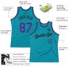 Custom Teal Purple-Black Authentic Throwback Basketball Jersey