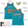 Custom Teal Orange-Gray Authentic Throwback Basketball Jersey
