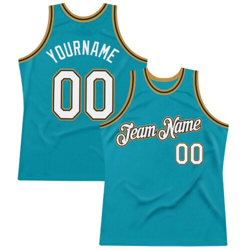 Teal0400 Custom Teal Black-Old Gold Authentic Throwback Basketball Jersey
