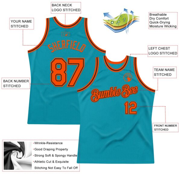 Custom Teal Orange-Black Authentic Throwback Basketball Jersey