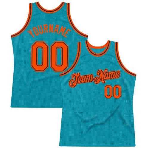 Teal0401 Custom Teal Orange-Black Authentic Throwback Basketball Jersey