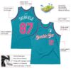 Custom Teal Pink-Black Authentic Throwback Basketball Jersey