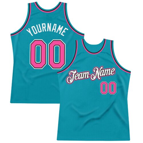 Custom Teal Pink-Black Authentic Throwback Basketball Jersey