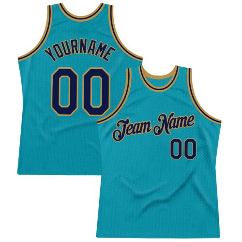 Teal0403 Custom Teal Navy-Old Gold Authentic Throwback Basketball Jersey