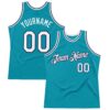 Custom Teal White-Navy Authentic Throwback Basketball Jersey
