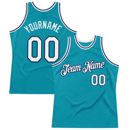 Teal0404 Custom Teal White-Navy Authentic Throwback Basketball Jersey